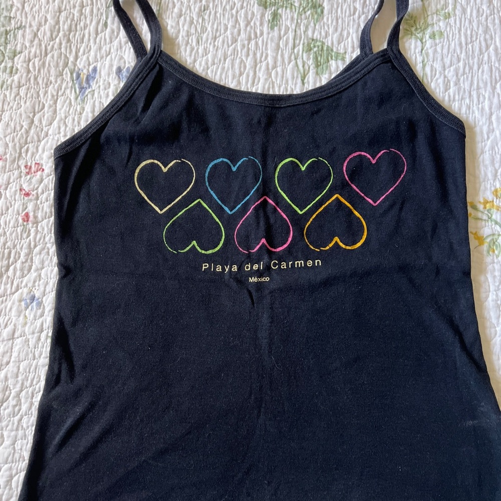 Black Tank Top with Colorful Heart Design